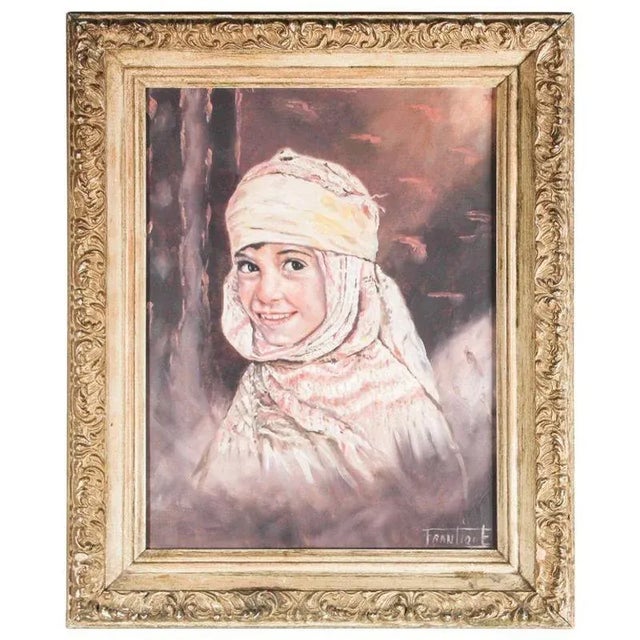 Vintage Oil on Canvas a Portrait Painting of a Young Girl For Sale - Image 13 of 13