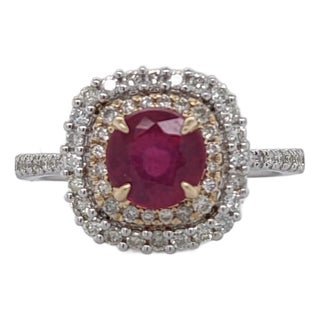 Beautiful Ruby Ring w Earth Mined Diamonds in Solid 14K White Gold Round 6mm For Sale