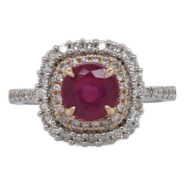 Beautiful Ruby Ring w Earth Mined Diamonds in Solid 14K White Gold Round 6mm For Sale