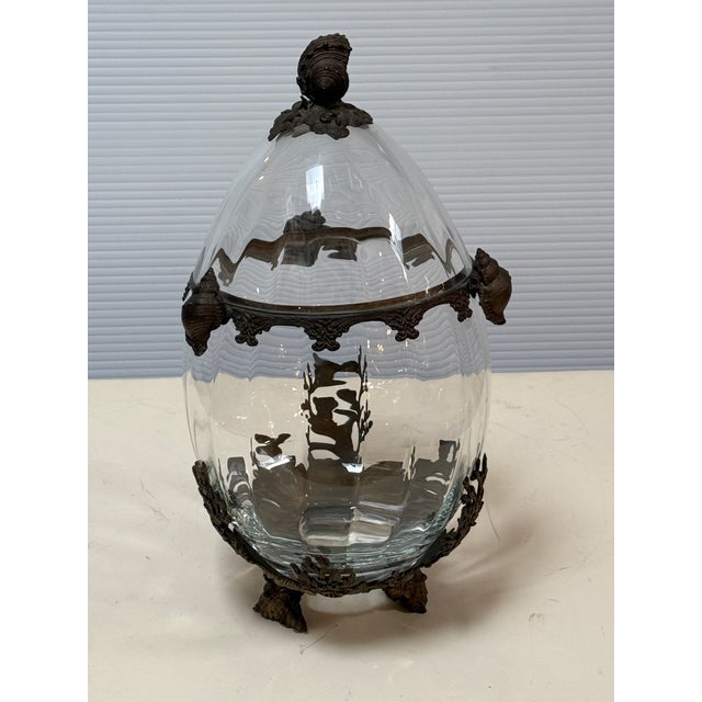 Art Nouveau Castilian Imports Crystal + Brass Egg For Sale - Image 3 of 12