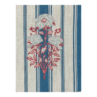 Rosa Rigata by Casa Branca in French and Coral Linen Fabric 2 6/8 Yards For Sale