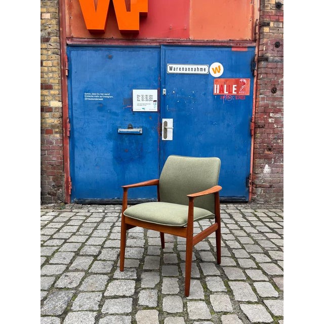 Armchair in Green Upholstery and Teak by Grete Jalk for Glostrup Møbelfabrik For Sale - Image 11 of 11