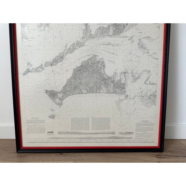 Mid-Century Modern Map of Martha's Vineyard, Nantucket and Block Island Antique Coast Survey Framed For Sale - Image 3 of 12