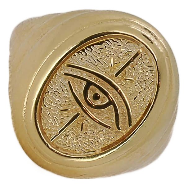 Gold Vermeil Evil Eye Signet Adjustable Ring, Size 5 For Sale