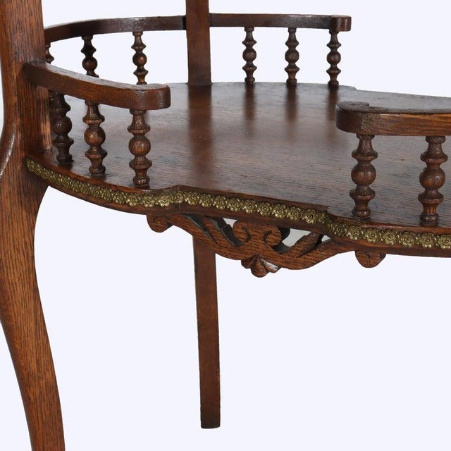Brown Antique Rj Horner Oak & Ormolu Oval Occasional Table With Spindle Rail C1900 For Sale - Image 8 of 10