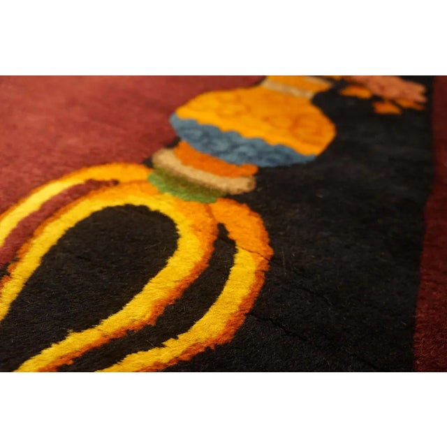 1920s Red Wine Classic Floral Vase Antique Chinese Art Deco Carpet 9'2" X 11'10" Knotted Pile Wool Rug For Sale - Image 12 of 13