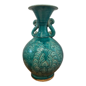 19th Century Antique Peacock Blue Porcelain Vase With Floral Motifs