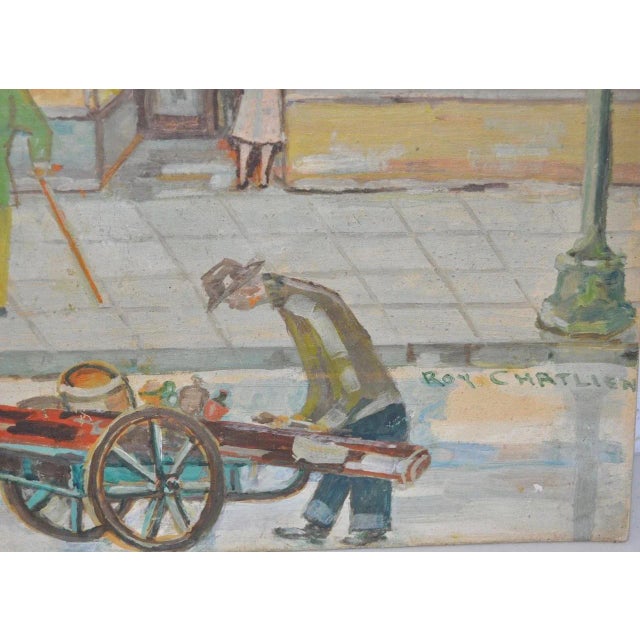 Impressionist Circa 1940s Roy Chatlien "Buddy Squirrels Nut Shop" Oil Painting For Sale - Image 3 of 6