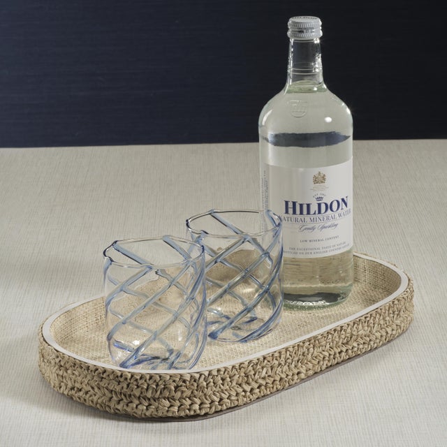 Boho Chic Reggio Loom Oval Raffia Tray with Leather Trim, Small For Sale - Image 3 of 7