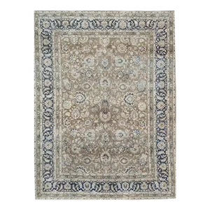 Vintage Handwoven Mashad Area Rug 9x12
