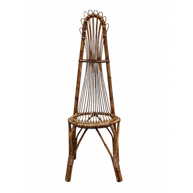 Wood Bamboo and Rattan High Back Chair, 1960s For Sale - Image 7 of 7
