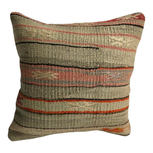 Vintage Turkish Striped Design Kilim Pillow For Sale