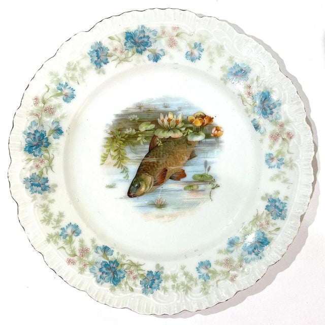Antique Edwardian Porcelain Fish Service for Eight - Joseph Schachtel, Germany- 9 Pieces For Sale - Image 6 of 12