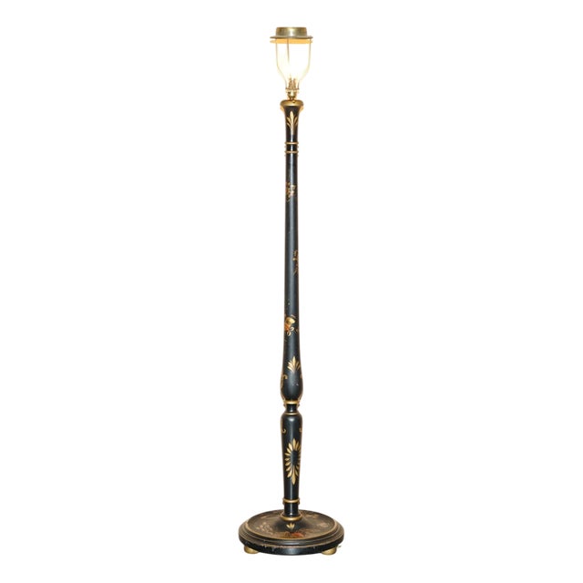 Chinese Export Black Chinoiserie Lacquer Floor Lamp, 1920s For Sale