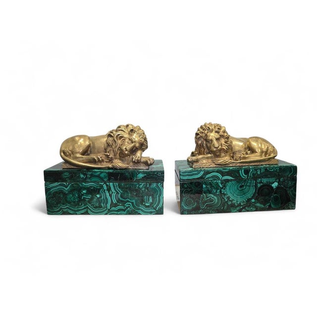1900 - 1909 Antique European Malachite Boxes with Gilt Bronze Lion Mounts, 1900 For Sale - Image 5 of 16