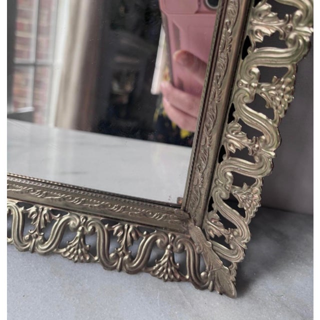 Vintage Gold Filigree Dresser Vanity Mirror Tray With Feet….. For Sale - Image 4 of 15