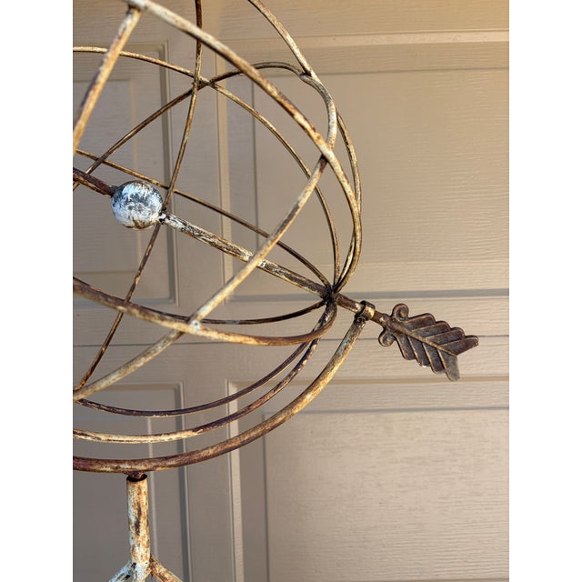 Metal Late 20th Century Large Classical White Iron Armillary Sphere Garden Sculpture on Stand For Sale - Image 7 of 14