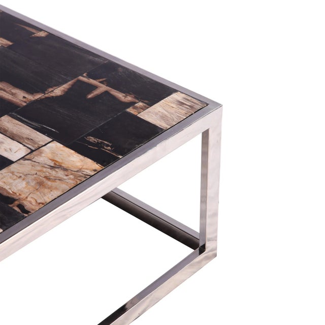Organic Modern Square Sliced Petrified Wood Top Coffee Table For Sale In Greensboro - Image 6 of 11