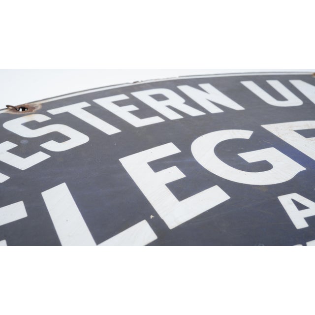 Industrial Early 20th Century Original Double Sided Porcelain Western Union Telegraph Sign For Sale - Image 3 of 9
