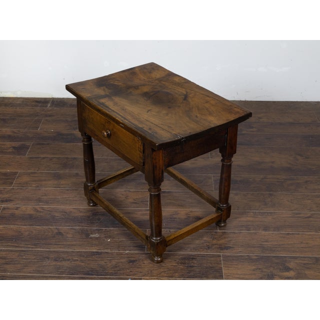 English 19th Century Walnut Table with Single Drawer and Column Shaped Legs For Sale - Image 10 of 12