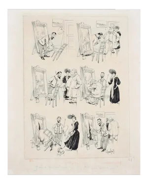 Painter's Studio - Original Ink Drawing - 19th Century 19th Century