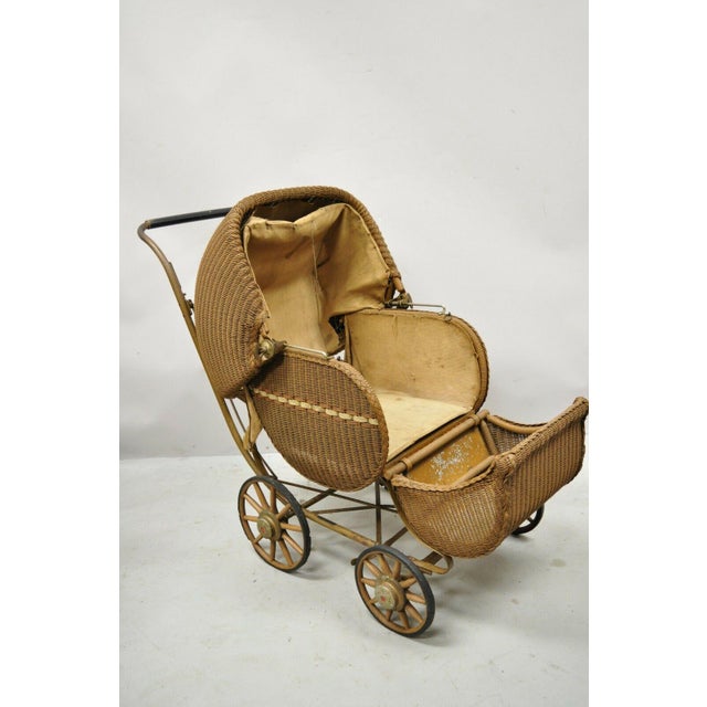 Antique Victorian Wicker Baby Carriage Doll Buggy Stroller Full Size