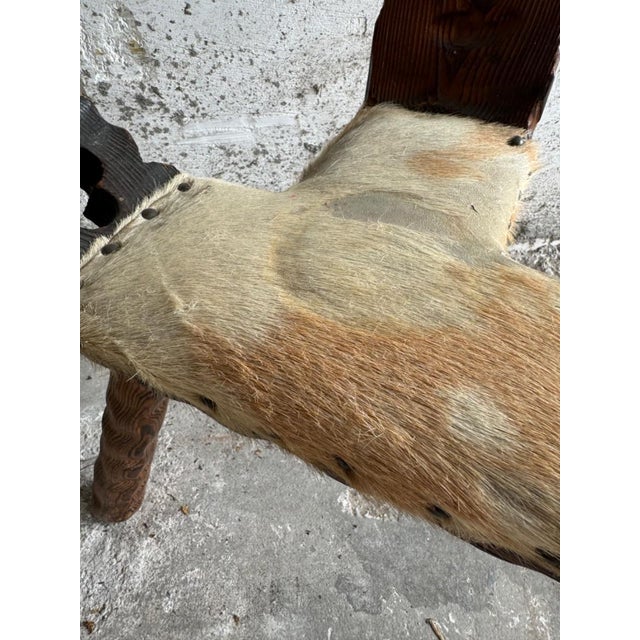 Mid-Century 3-Legged Stools with Backrest in Wood with Black-Brown Cowhide Seat, 1950s, Set of 2 For Sale - Image 6 of 11