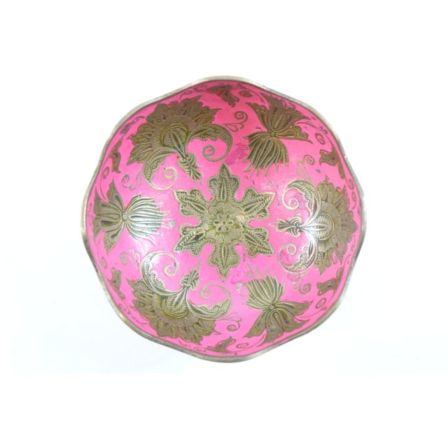 Brass Enameled Decorative Bowl This beautiful enameled brass bowl features intricate hand-etched floral patterns...