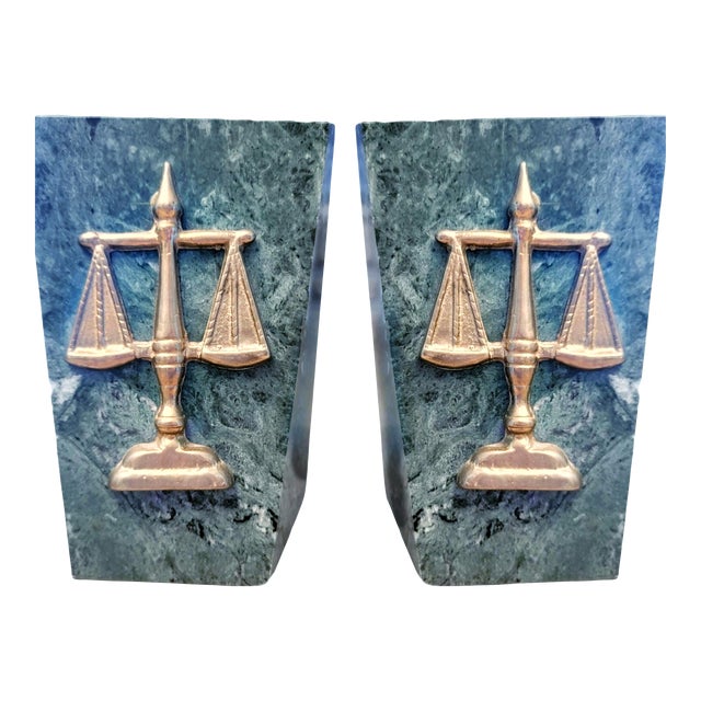 Mid 20th Century Scales of Justice Marble & Brass Attorney Law Judge