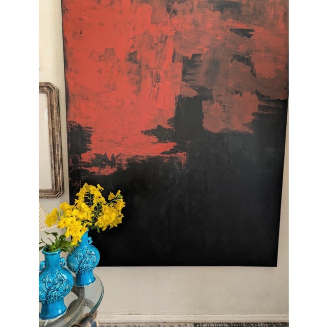 Artist (American b. 1951) Kathyrn Henneman painted this striking abstract mixed media painting on a 60” high X 48” wide...