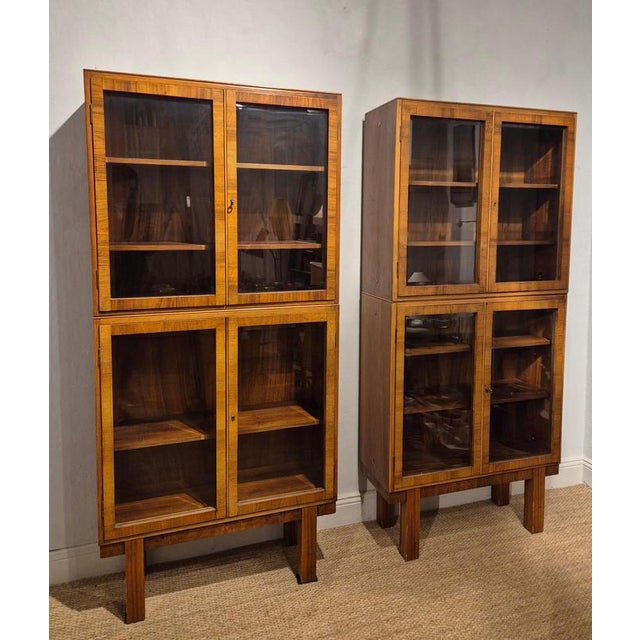 Vintage German Bookcases in Walnut from Brumax, 1930s, Set of 2 For Sale - Image 4 of 16