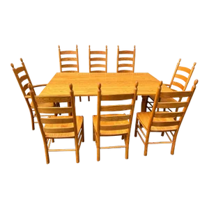 Tom Seely Furniture Shaker Style Solid Oak Dining Table and 8 Ladder Back Dining Chairs. - Set of 9