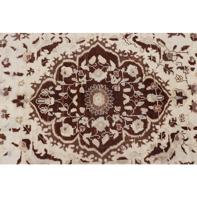 Vintage Oushak Rug With Intricate Medallion in Brown and Ivory 4'8 X 7'2 For Sale - Image 9 of 14