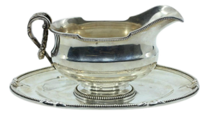 Silver Sauce Boat and Plate with Pearly Surround