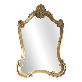 Hollywood Regency Rococo Baroque French Gold Gilt Scalloped Mirror with Floral Design, 1960s For Sale