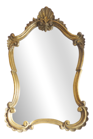 Hollywood Regency Rococo Baroque French Gold Gilt Scalloped Mirror with Floral Design, 1960s