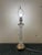 Traditional Mid Century Column Crystal Glass Lamp With Brass Base and Creamy White Lamp Shade For Sale - Image 3 of 11