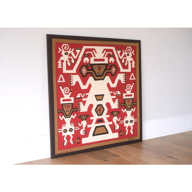 Folk Art 1970s Peruvian Silvania Prints Framed Incan Textile Art Print Wallhanging For Sale - Image 3 of 10