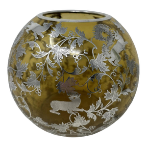 Antique Vintage Sterling Silver Overlaid Amber Glass Bowl Vase Centerpiece 1900