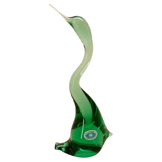 Glass Heron Sculpture by Miloslav Janku for Železný Brod Sklo, 1960s For Sale