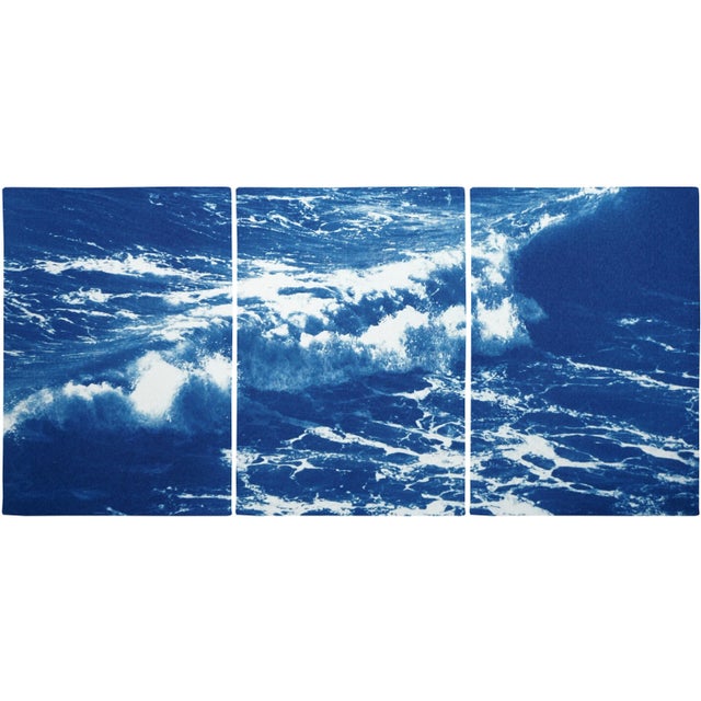 2020 Australian Landscape Nautical Triptych Cyanotype Print on Watercolor PaperMulti Paneled Art by Kind of Cyan - Set of 3 For Sale