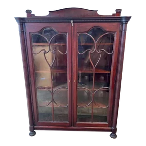 Antique Victorian Style Mahogany Display Breakfront Bookcase Cabinet