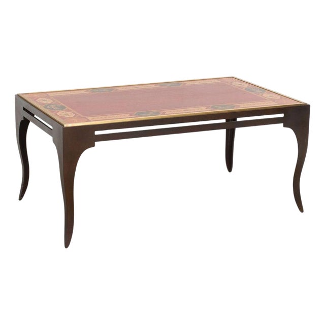 Vintage Coffee Table With Painted Metal Top in Classical Motif For Sale