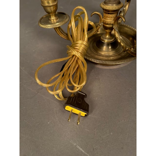 Metal Early 20th Century French Bronze and Tall French Bouillotte Style Table Lamp With Red Hand-Painted Shade For Sale - Image 7 of 16