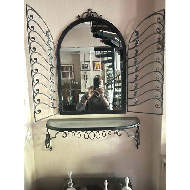 Early 20th Century Napoleon III STyle French Rod Iron Mirror With Shelf For Sale - Image 4 of 5