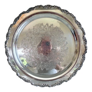 1980s F.B. Rogers Silver Co. Round Silverplate Tray For Sale