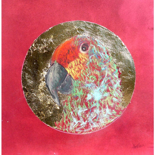 Paper Contemporary Drawing, Parrot in a Golden Cameo For Sale - Image 7 of 7
