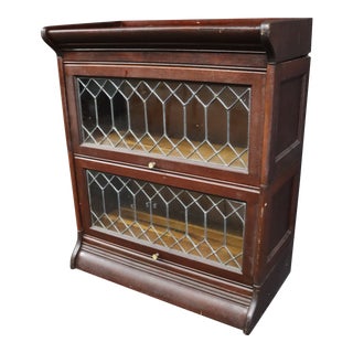 Mahogany 2 Section Leaded Glass Stacking Bookcase For Sale