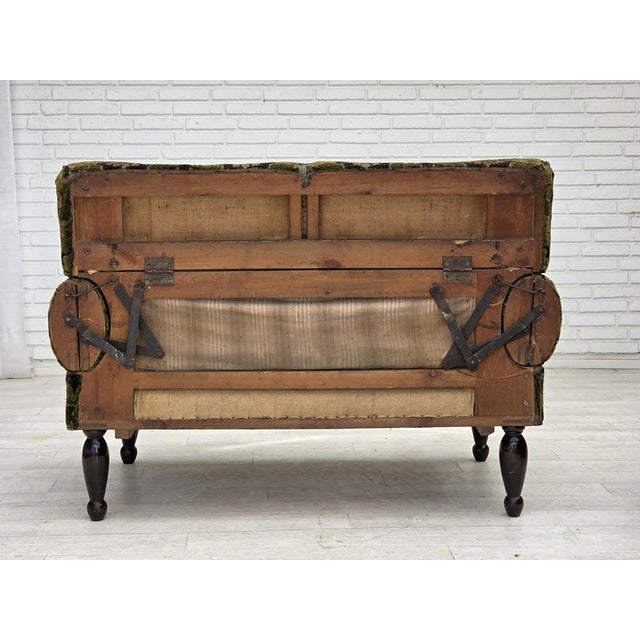 Vintage Danish Two-Seater Drop Arm Sofa in Green Furniture Velour, 1930s For Sale - Image 15 of 18