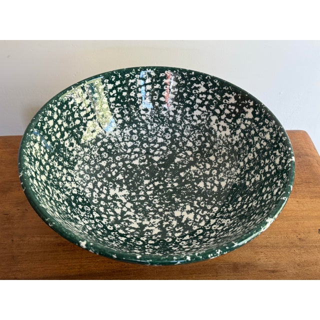 Ceramic Vintage Italian Green Spongeware Bowl Pair For Sale - Image 7 of 9